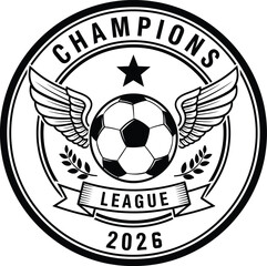 Obraz premium Black and white circular logo with soccer ball and wings soccer, football, league