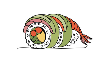 One continuous line illustration of an sushi, isolated on white background. © line