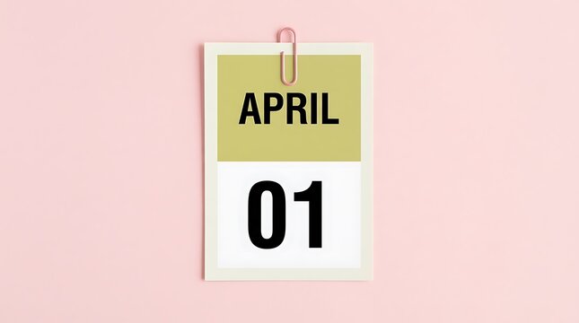 April 1st calendar page on pink background with paperclip