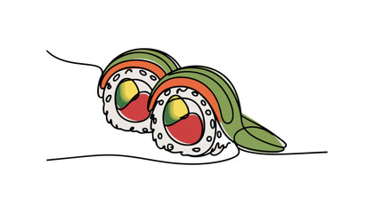 One continuous line illustration of an sushi, isolated on white background. © line