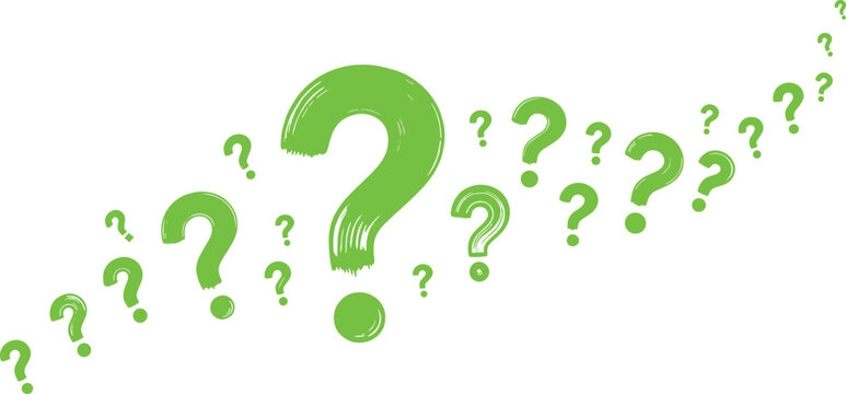 Green Question Marks in Various Sizes and Styles on Background question mark symbols green symbols white background