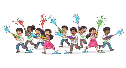 Fototapeta premium Colorful Holi Fun With Water Guns