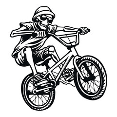 Fototapeta premium Skeleton BMX Rider Vector Illustration – Cool Skull Bike Stunt Design