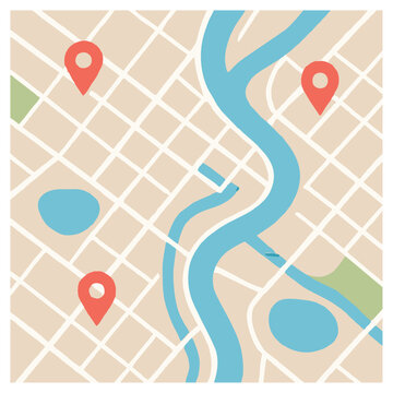 City Map with Location Pins Vector Illustration
