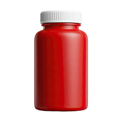 Glossy red plastic cylindrical bottle with a white ridged screw-top cap on a black background