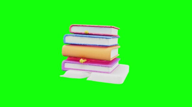 3D Book stack icon outline and glyph style animated on green screen background