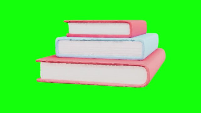3D Book stack icon outline and glyph style animated on green screen background