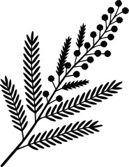 Minimalist black mimosa flower sprig silhouette vector icon
