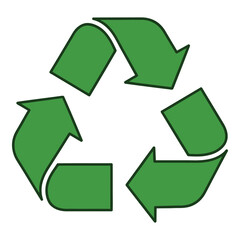 Recycling symbol made of green arrows in a circular motion icon
