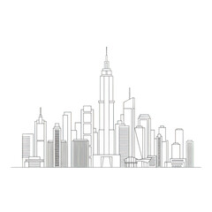 Obraz premium A minimalist line drawing of a city skyline with modern buildings isolated on transparent background