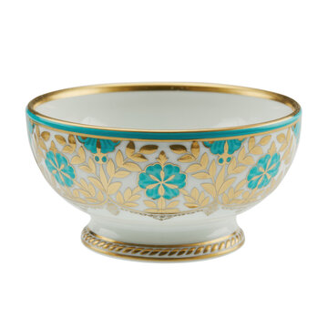 White and gold ceramic bowl decorative isolated on a transparent background