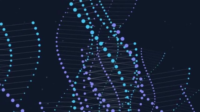 Stylized 3D DNA Double Helix Animation with Rotating Blue and Purple Strands for Science and Biotechnology Background