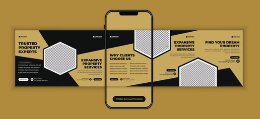 Modern real estate property investment social media carousel template, corporate business campaign design for real estate agency marketing, and premium housing campaign