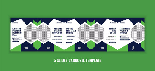 Modern real estate property investment social media carousel template, corporate business campaign design for real estate agency marketing, and premium housing campaign