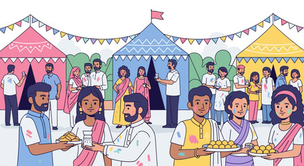 Fototapeta premium Vibrant Community Holi Celebration Sharing Treats