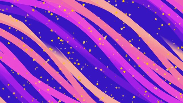 Abstract Motion Graphic Background with Flowing Pink Purple Curves and Golden Particle Trails