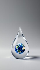 Obraz premium Crystal Water Drop with Earth Planet Centered Inside it Glass Design