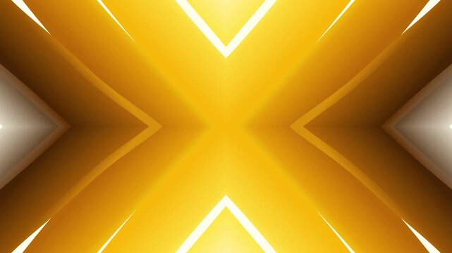 Abstract Golden Yellow Symmetrical Motion Graphic Background with Glowing Geometric Arrow Shapes