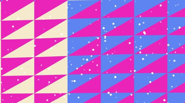 Abstract Geometric Triangle Motion Graphic Background with Falling Snow Particles and Vibrant Colors