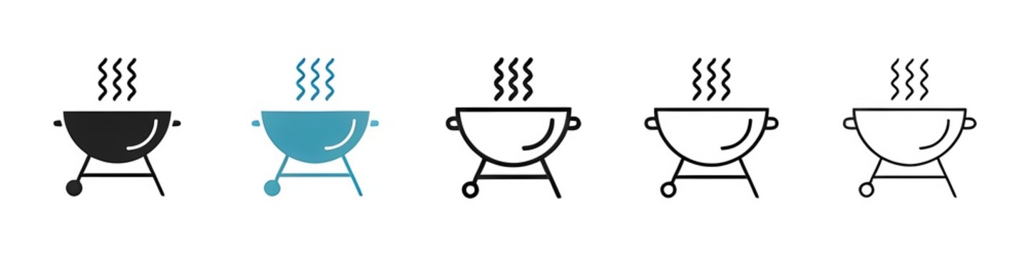 Barbecue Grill Icon Set. BBQ Smoker Solid and Outline Vector Collection. Thin line customizable illustration. Contour symbol. Vector isolated outline drawing. Editable stroke