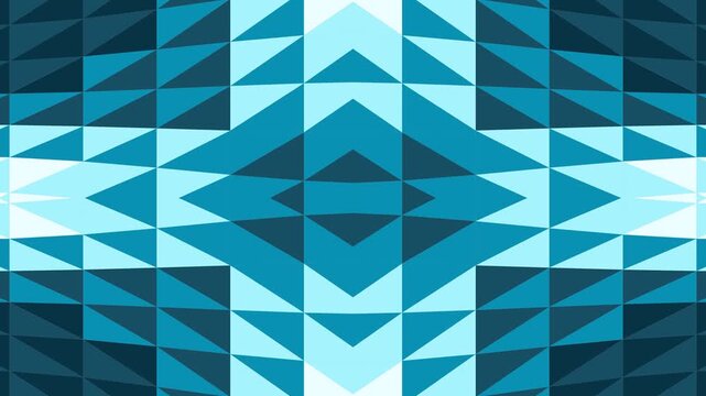 Abstract Blue Geometric Motion Graphic Background with Symmetrical Triangle Patterns and Glowing Lines