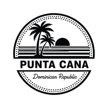 Vector illustration icon punta cana dominican republic travel logo with palm trees and sunset