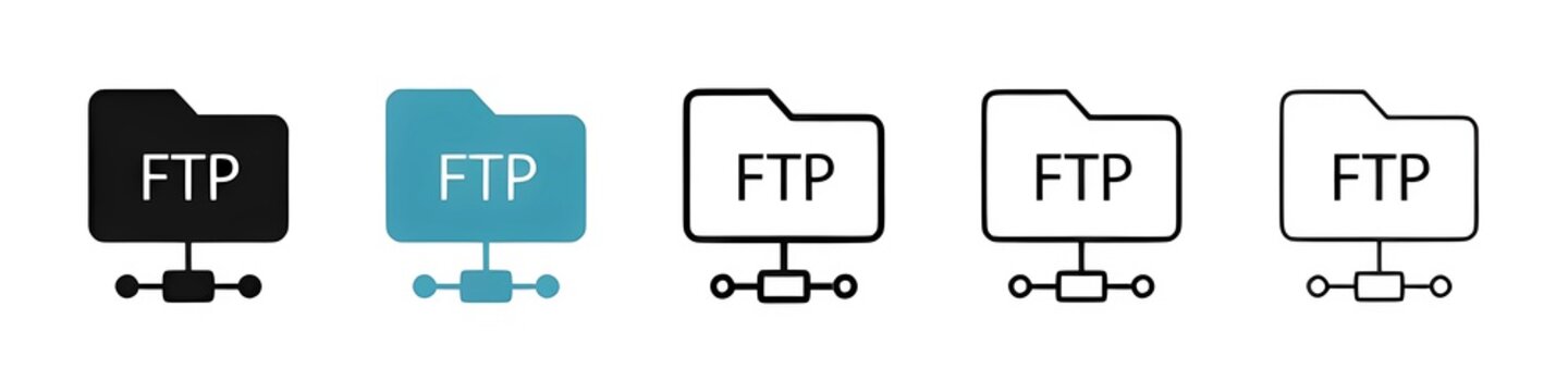 FTP Folder Icon Set. File Transfer Protocol Solid and Outline Vector Collection. Thin line customizable illustration. Contour symbol. Vector isolated outline drawing. Editable stroke