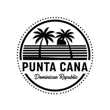 Vector illustration icon punta cana dominican republic travel logo with palm trees and beach scene