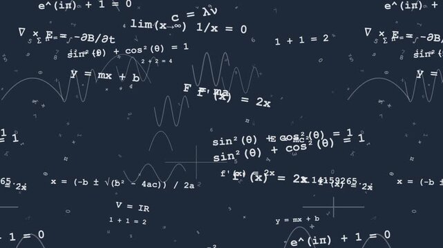 Abstract pattern of scientific and mathematical formulas on a dark digital background, representing theoretical knowledge.