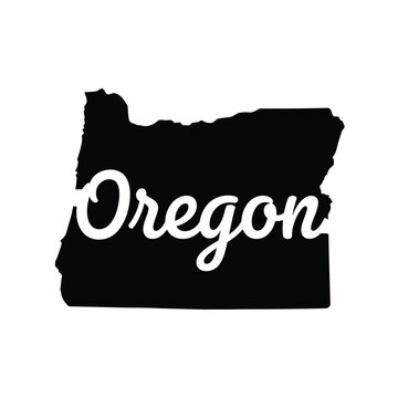 Vector illustration icon black silhouette of oregon with white text