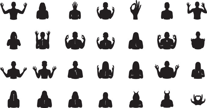 Traditional yoga hand mudras and meditation gestures set