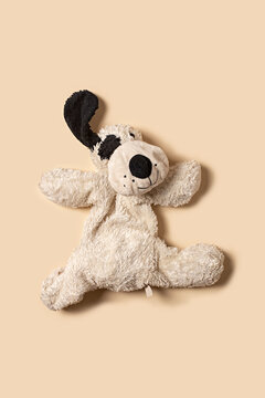 Well loved children's soft toy dog, worn with one ear missing