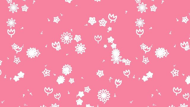 Playful white flower and star outlines creating a charming seamless pattern on a bright pink digital background.