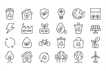 Climate friendly outline symbols for environmental and energy solutions