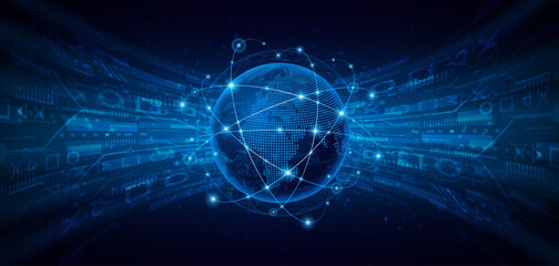 Global connection network background. World map. High-speed internet technology concept or fast wireless data transmission. modern internet network connection technology background © Natt