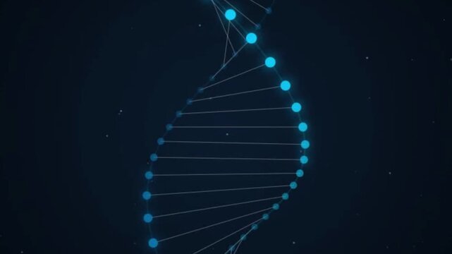 Glowing Blue DNA Double Helix Rotating Background - 3D Animated Medical Science Concept