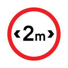 Red circular road sign indicating a 2-meter width restriction for vehicles on a white background.
