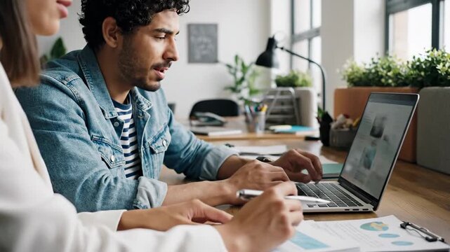 Team brainstorming in modern office collaborative session warm natural light