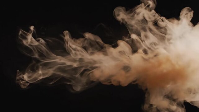 Smoke burst in darkness abstract cloud formation with cream plume lighting