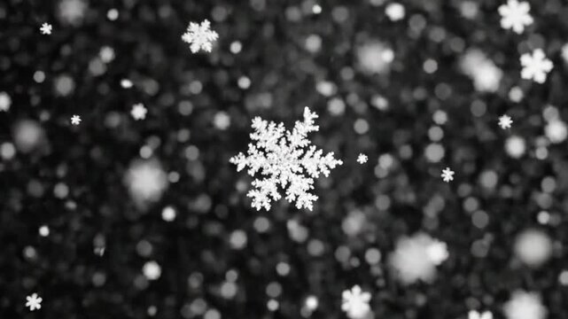 Snowflakes falling black background winter holiday theme