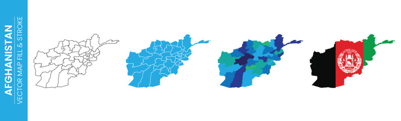 Map of Afghanistan with national flag overlay and multiple regional divisions