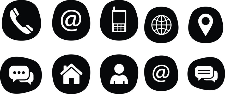 Collection of black and white communication icons