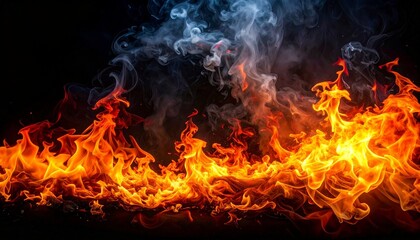 Fototapeta premium A vivid stream of fire blazes against darkness.
