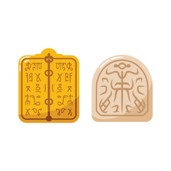 Inscribed stone tablets icon set for archaeology day, heritage lecture, epigraphy session materials, ancient law tablet graphics, museum education