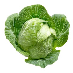 Fototapeta premium Fresh Green Cabbage with Crisp Leaves Isolated on White Background for Healthy Cooking