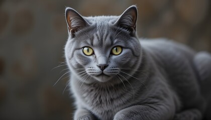 Purebred Gray Shorthair Cat Isolated on White Background