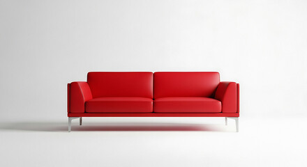 Red sofa in a minimalist white room with modern design and sleek furniture