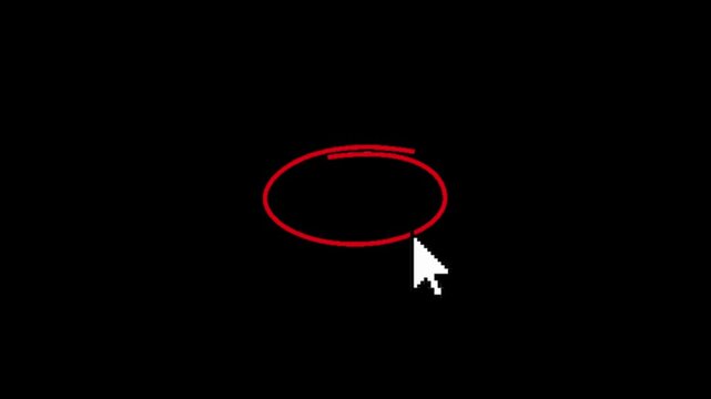 Red hand drawn oval circle highlight with white mouse cursor pointer icon isolated on transparent background