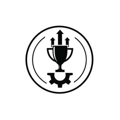 Vector illustration icon black trophy icon with gear and arrows in circular frame