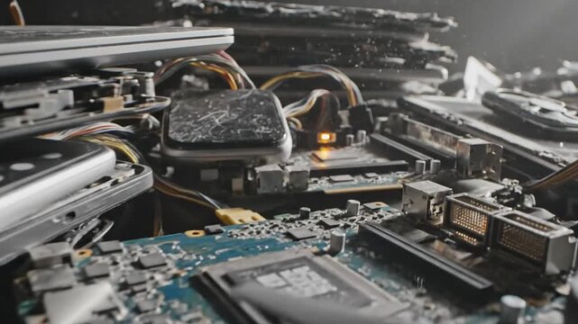 Electronic waste circuit boards and components.